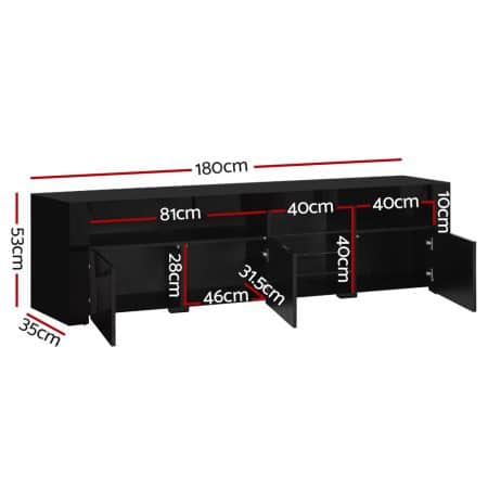Artiss Entertainment Unit TV Cabinet LED 180cm Black Bobi - Image 2