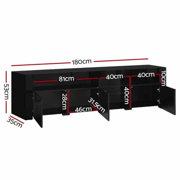Artiss Entertainment Unit TV Cabinet LED 180cm Black Bobi - Image 2