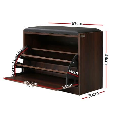 Artiss Shoe Rack Cabinet Bench15 Pairs Walnut Kyla - Image 2