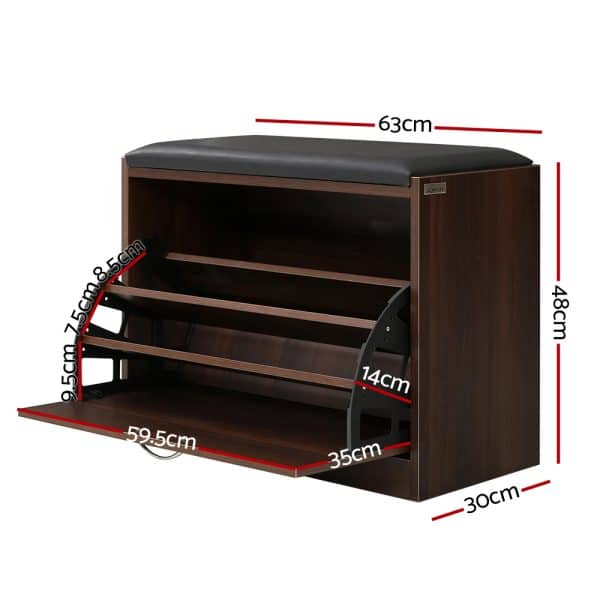 Artiss Shoe Rack Cabinet Bench15 Pairs Walnut Kyla - Image 2