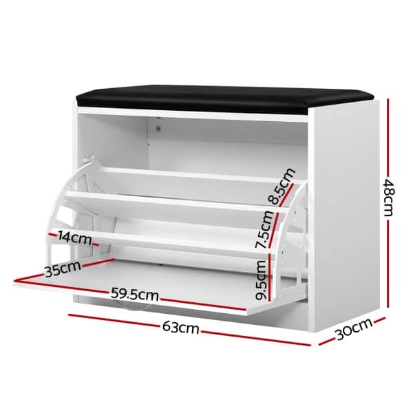 Artiss Shoe Rack Cabinet Bench 15 Pairs White Kyla - Image 2