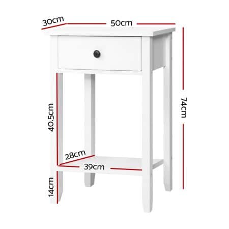 Artiss Bedside Table 1 Drawer with Shelf - BOWIE White - Image 2
