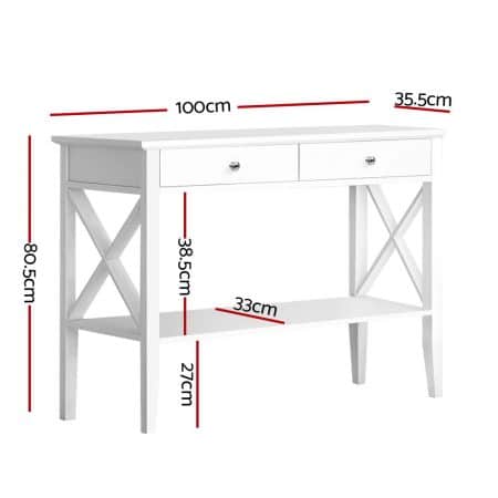 Artiss Console Table 2 Drawers 100CM White Chole - Image 2