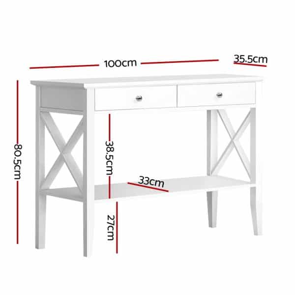 Artiss Console Table 2 Drawers 100CM White Chole - Image 2