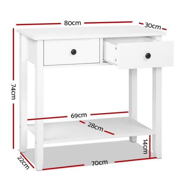 Artiss Console Table 2 Drawers 80CM White Chole - Image 2
