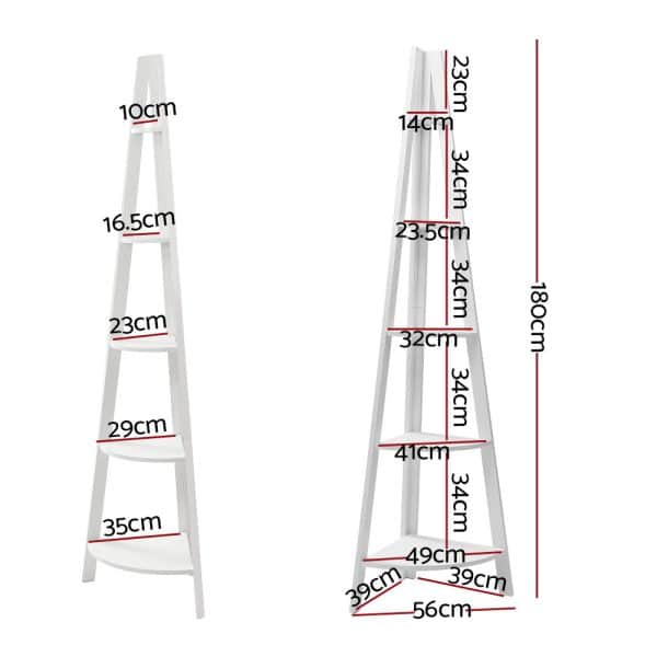Artiss Bookshelf Corner Shelf 5 Tiers - CANE White - Image 2