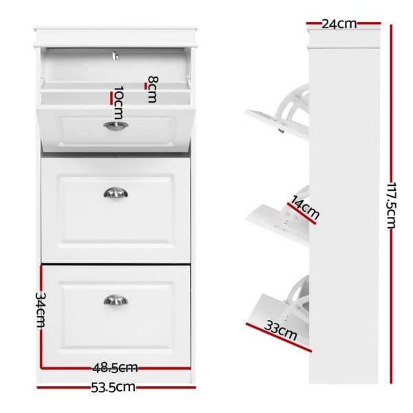 Artiss Shoe Rack Cabinet 18 Pairs 3-tier White Sena - Image 2