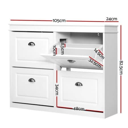 Artiss Shoe Rack Cabinet 16 Pairs 4-tier White Paul - Image 2