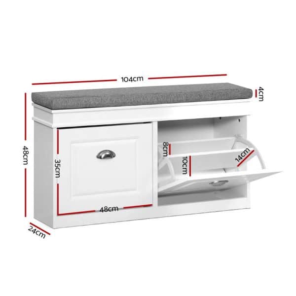 Artiss Shoe Rack Cabinet Bench 8 Pairs White - Image 2