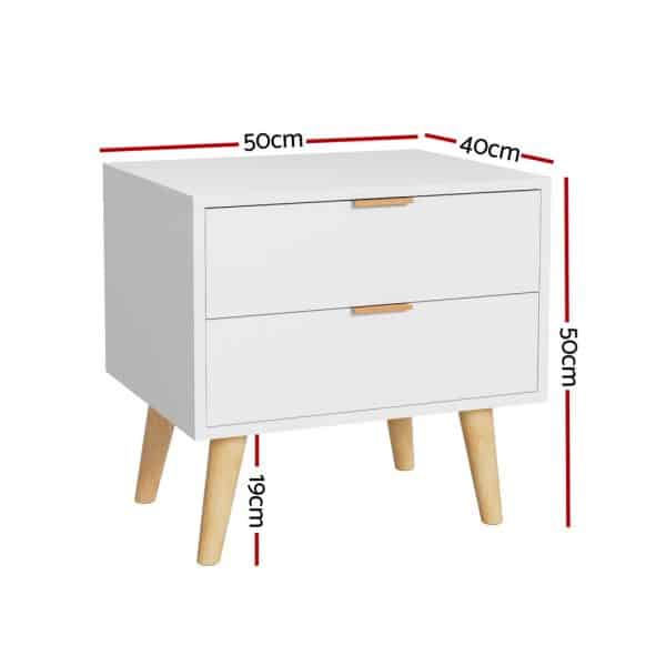 Artiss Bedside Table 2 Drawers - White - Image 2