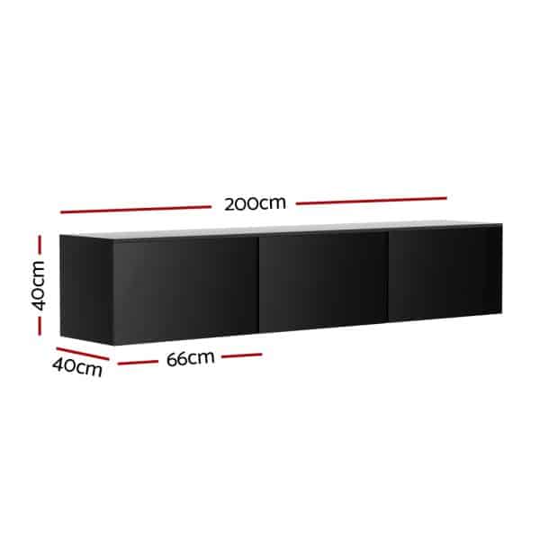 Artiss Floating Entertainment Unit TV Cabinet High Glossy Black 3 Cabinets 200CM - Image 2