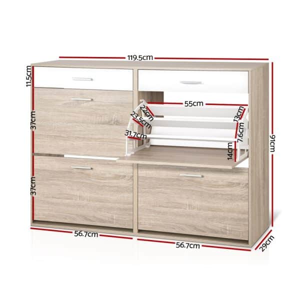 Artiss Shoe Rack Cabinet 36 Pairs Adjustable Shelves Pine Sara - Image 2
