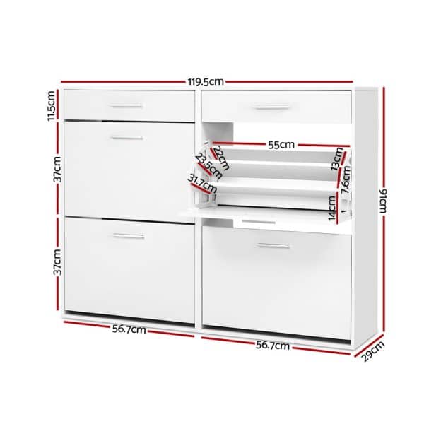 Artiss Shoe Rack Cabinet 36 Pairs Adjustable Shelves White Sara - Image 2