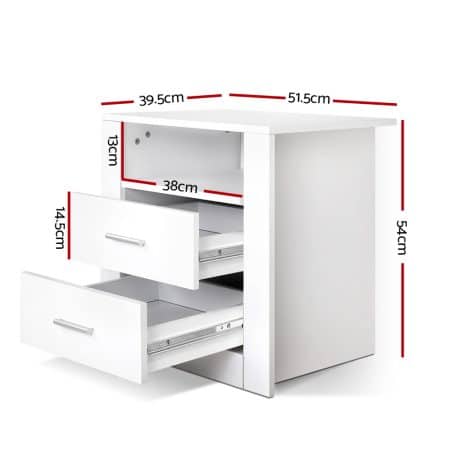 Artiss Bedside Table 2 Drawers with Shelf - TARA White - Image 2