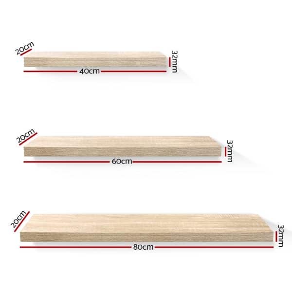 Artiss Floating Wall Shelf Set of 3 Oak - Image 2