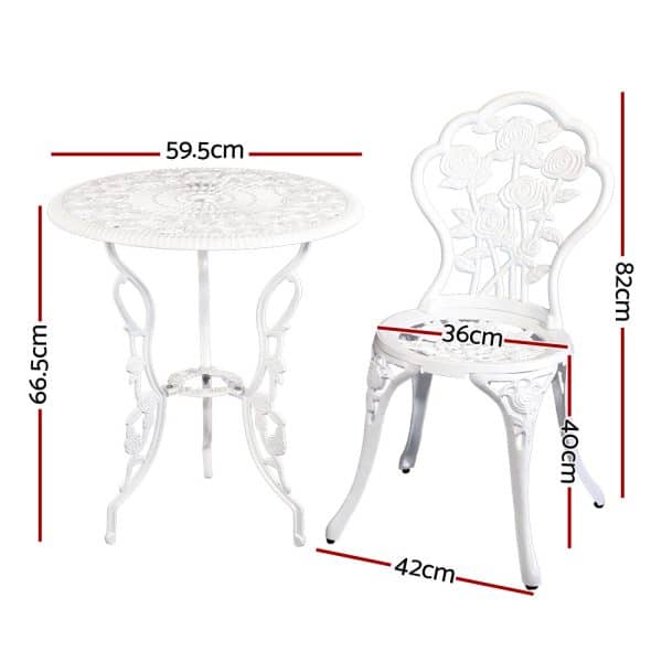 Gardeon 3PC Outdoor Setting Bistro Set Chairs Table Cast Aluminum Patio Furniture Rose White - Image 2