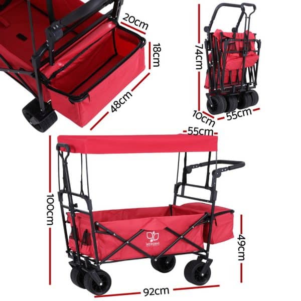 Gardeon Garden Cart with Removable Canopy Red - Image 2