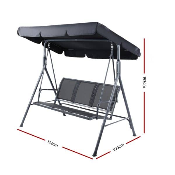 Gardeon Outdoor Swing Chair Garden Bench Furniture Canopy 3 Seater Mesh Black - Image 2