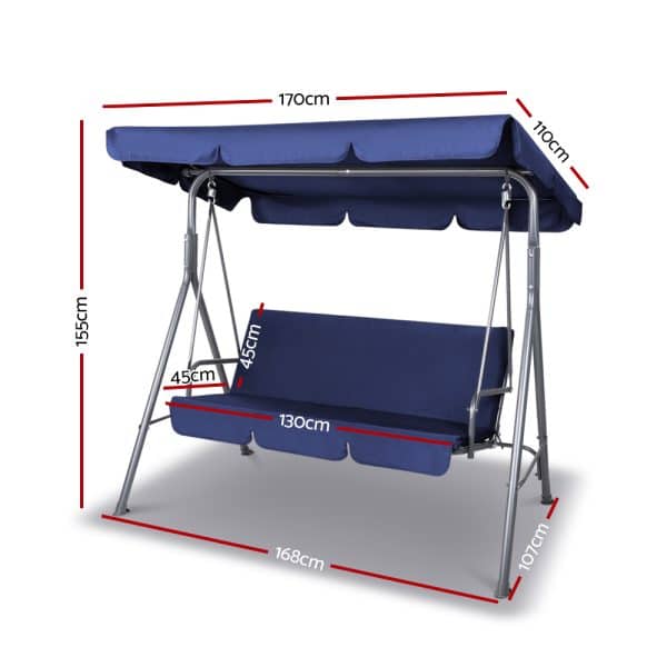 Gardeon Outdoor Swing Chair Garden Bench Furniture Canopy 3 Seater Navy - Image 2