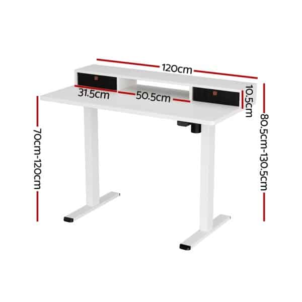 Artiss Electric Standing Desk with Storage Shelf Drawer Office Table 120CM - Image 2