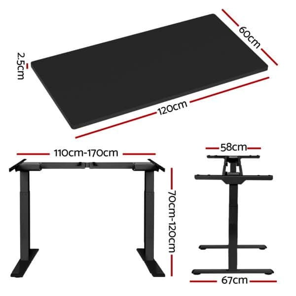 Artiss Standing Desk Motorised Dual Motor Black 120CM - Image 2