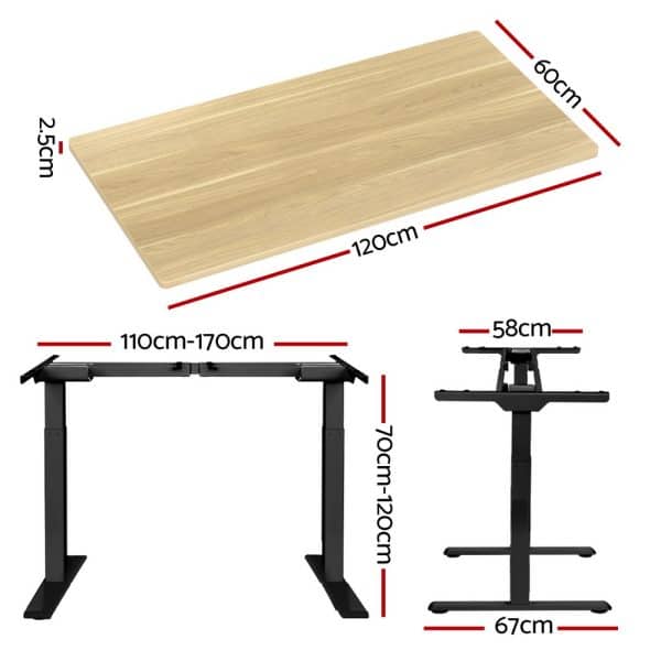 Artiss Standing Desk Motorised Dual Motor Oak 120CM - Image 2