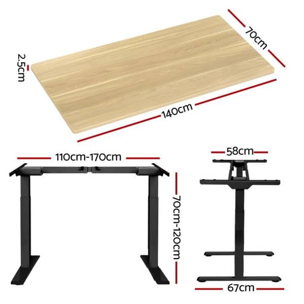 Artiss Standing Desk Motorised Dual Motor White Oak 140CM - Image 2