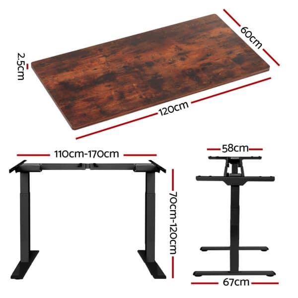 Artiss Standing Desk Motorised Dual Motor Rustic Brwon 120CM - Image 2