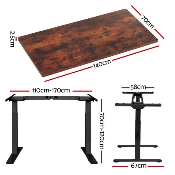 Artiss Standing Desk Motorised Dual Motor Rustic Brwon 140CM - Image 2