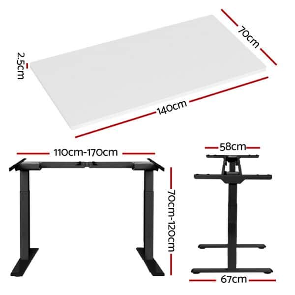 Artiss Standing Desk Motorised Dual Motor White 140CM - Image 2
