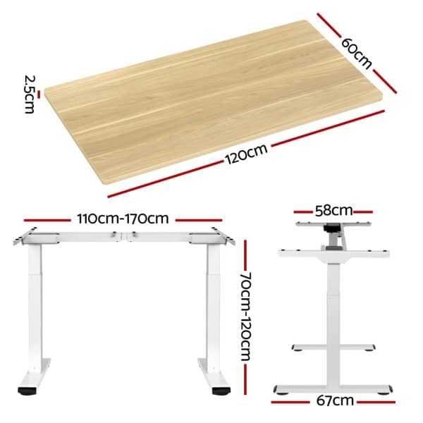 Artiss Standing Desk Motorised Dual Motor 120CM White Oak - Image 2