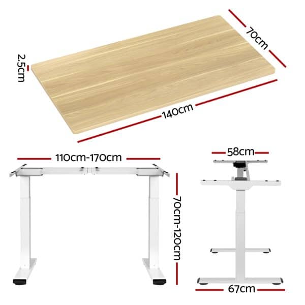 Artiss Standing Desk Motorised Dual Motor 140CM White Oak - Image 2