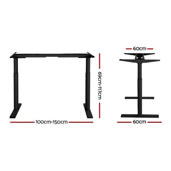 Artiss Standing Desk Frame Only Dual Motor Motorised Adjustable 125KG Load Black - Image 2