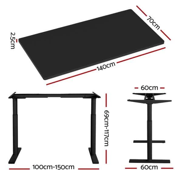 Artiss Standing Desk Motorised Electric Dual Motor Black 140CM - Image 2