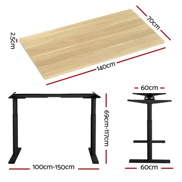 Artiss Standing Desk Motorised Electric Dual Motor White Oak 140CM - Image 2