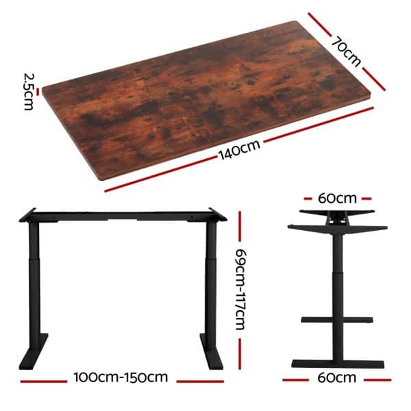 Artiss Standing Desk Motorised Electric Dual Motor Rustic Brown 140CM - Image 2