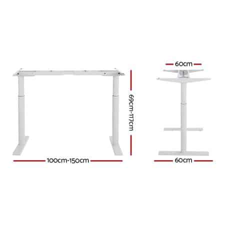 Artiss Standing Desk Frame Only Dual Motor Motorised Adjustable 125KG Load White - Image 2