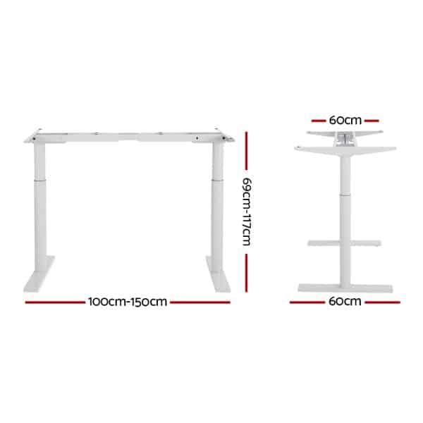 Artiss Standing Desk Frame Only Dual Motor Motorised Adjustable 125KG Load White - Image 2