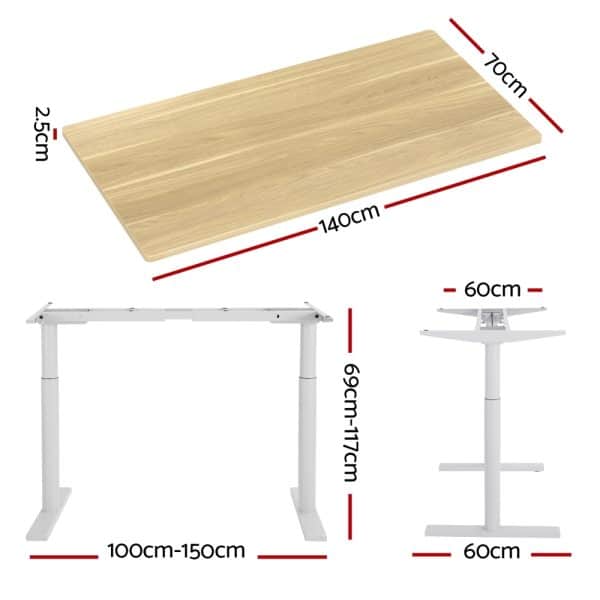 Artiss Standing Desk Motorised Electric Dual Motor 140CM White Oak - Image 2