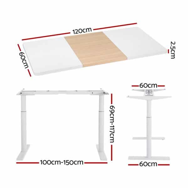 Artiss Standing Desk Motorised Electric Dual Motor Splice White Pine 120CM - Image 2