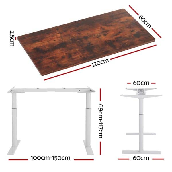 Artiss Standing Desk Motorised Electric Dual Motor 120CM Rustic Brown - Image 2