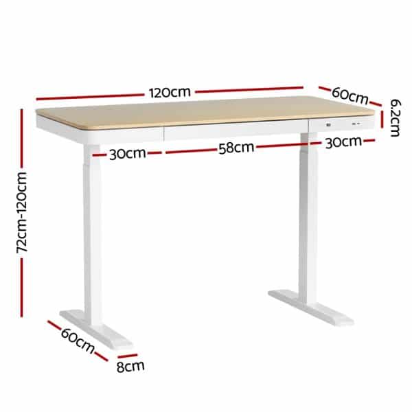 Artiss Standing Desk Motorised Electric Dual Motor Draw 120CM Oak - Image 2