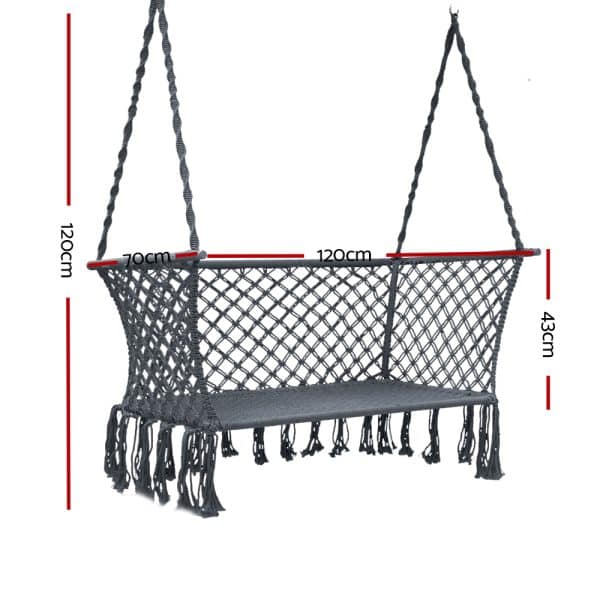 Gardeon Hammock Chair Outdoor Portable Camping Hammocks 2 Person Grey - Image 2