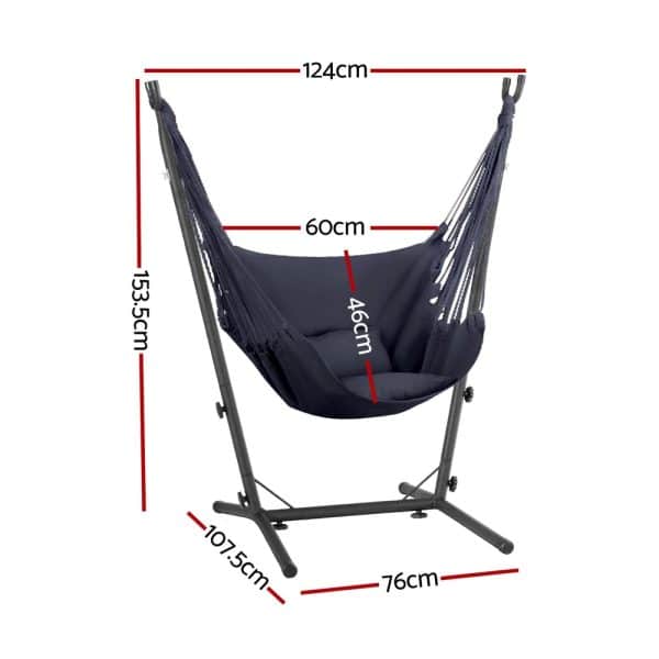 Gardeon Hammock Chair Outdoor Camping Hanging with Stand Grey - Image 2