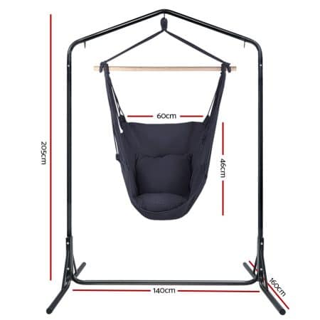 Gardeon Outdoor Hammock Chair with Stand Swing Hanging Hammock with Pillow Grey - Image 2