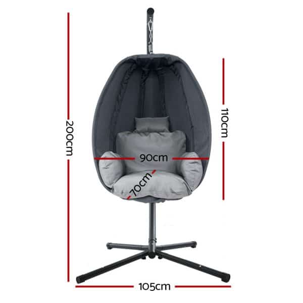 Gardeon Outdoor Egg Swing Chair Patio Furniture Pod Stand Canopy Foldable Grey - Image 2