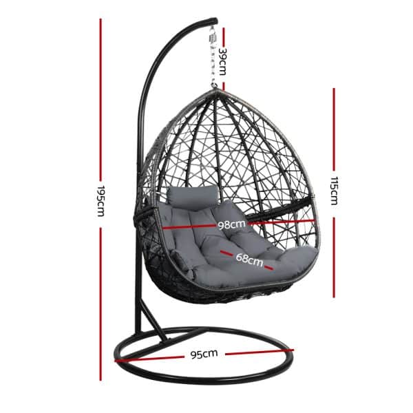 Gardeon Outdoor Egg Swing Chair Wicker Rattan Furniture Pod Stand Cushion Grey - Image 2
