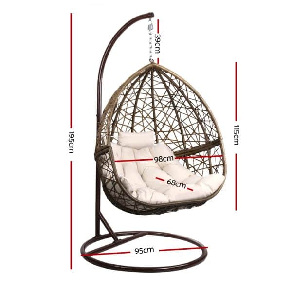 Gardeon Outdoor Egg Swing Chair Wicker Rattan Furniture Pod Stand Cushion Latte - Image 2