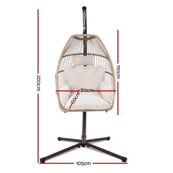 Gardeon Outdoor Egg Swing Chair Wicker Rope Furniture Pod Stand Cushion Latte - Image 2