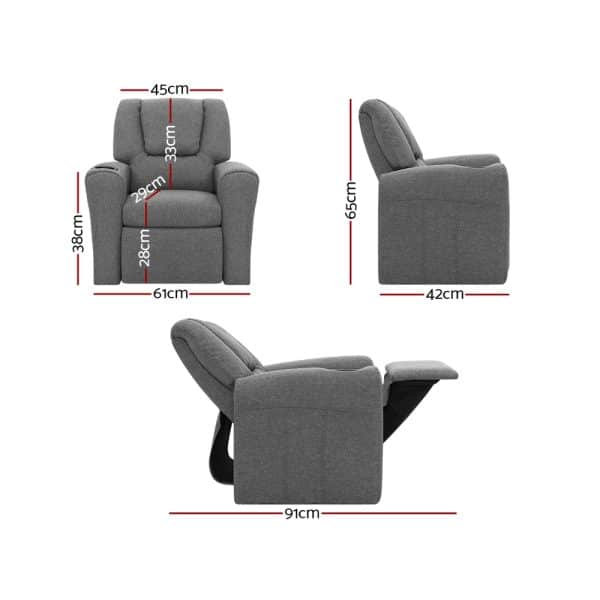 Keezi Kids Recliner Chair Linen Soft Sofa Lounge Couch Children Armchair Grey - Image 2